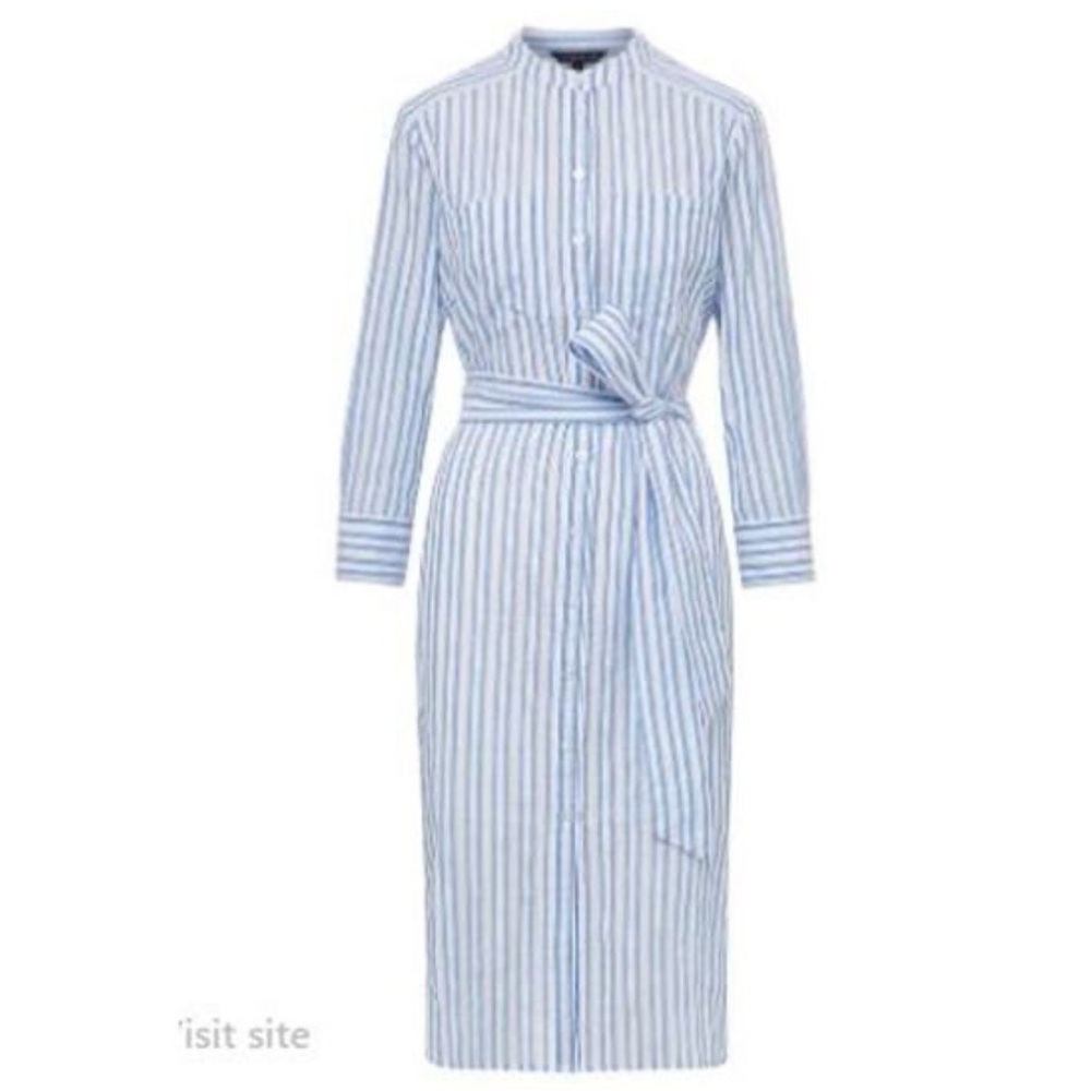 VERONICA BEARD BIANCA COTTON SHIRTDRESS with Slip / Belt Blue Striped Sz M